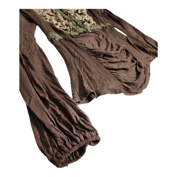 NEW Lucy Paris Brown Velvet Embroidered Sequin Boho Ruched Long Sleeve Top Large - Picture 8 of 12